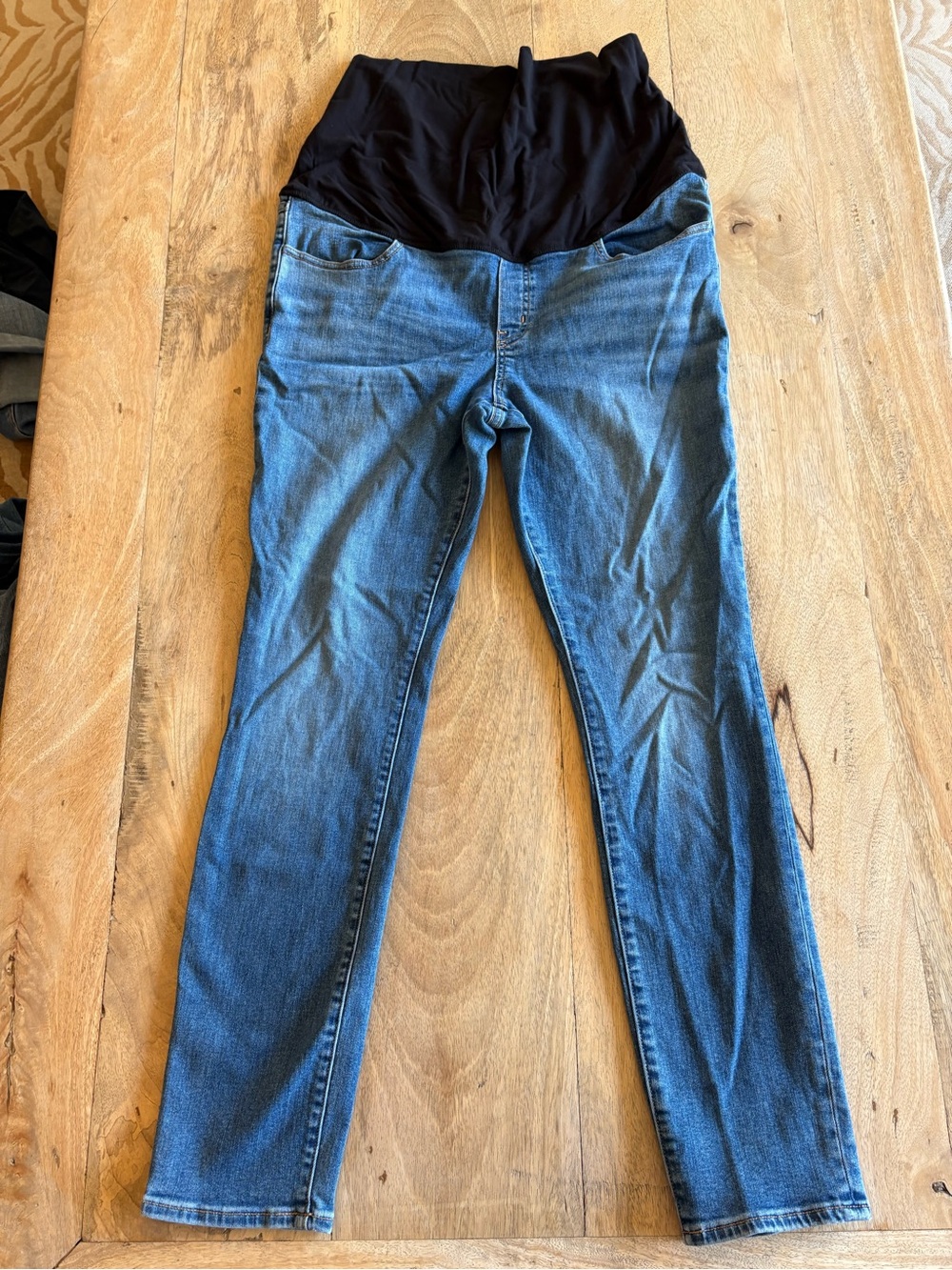 Hatch Blue Skinny Maternity Jeans with Black Waist Panel